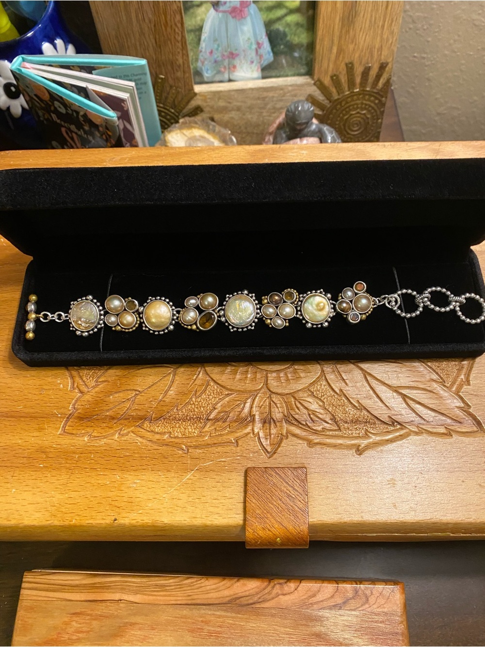 Echo of the Dreamer Sterling and Bronze Bracelet with Pearl and Gem Accents